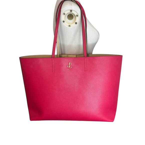 Jimmy Choo Pink Leather Tote Bag | Large Logo Shoulder Bag - Picture 1 of 9